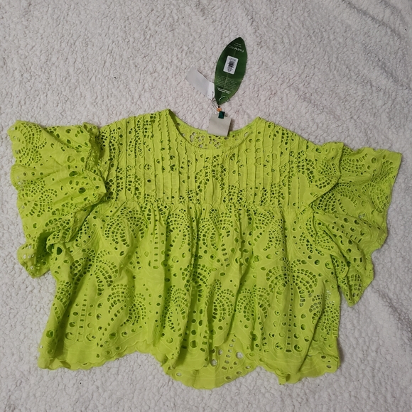 Set of Farm Rio Palm Tree Richilier Blouse & Linen Wide Leg Pants - Medi… - Picture 3 of 16